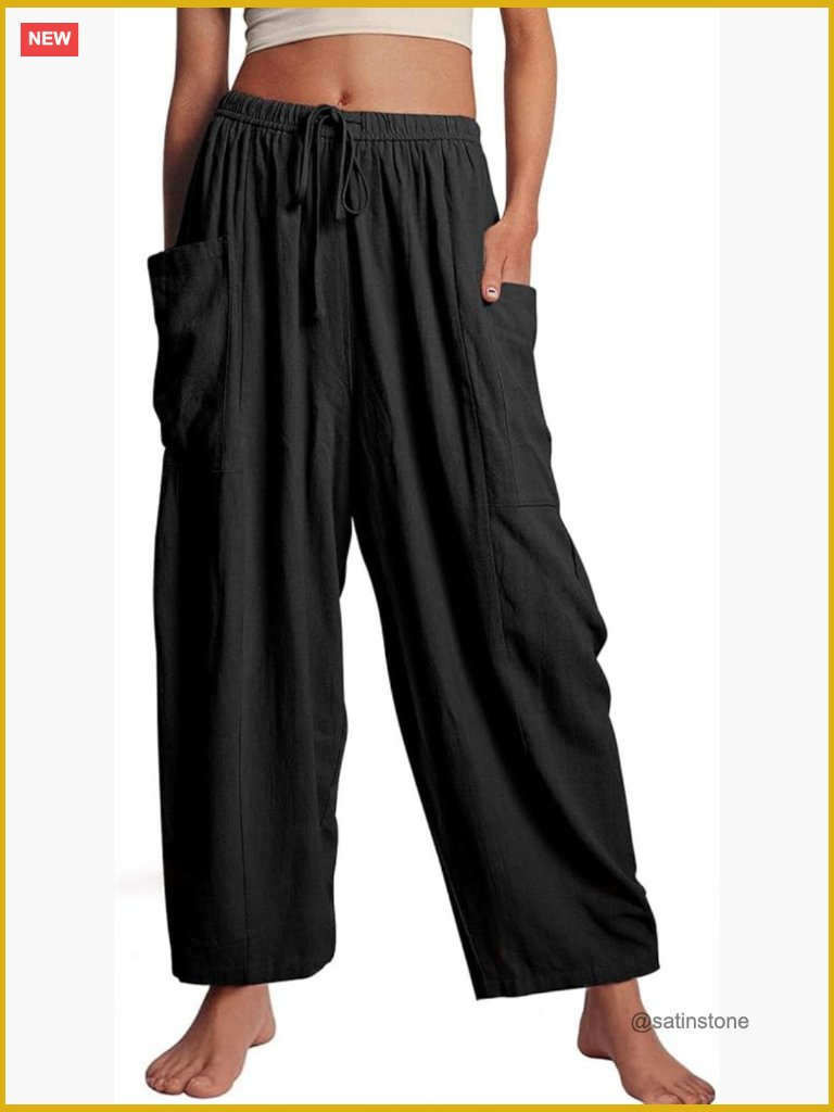 Wide Leg Palazzo Pants Drawstring Casual Loose Trousers Beach Travel Harem Pants